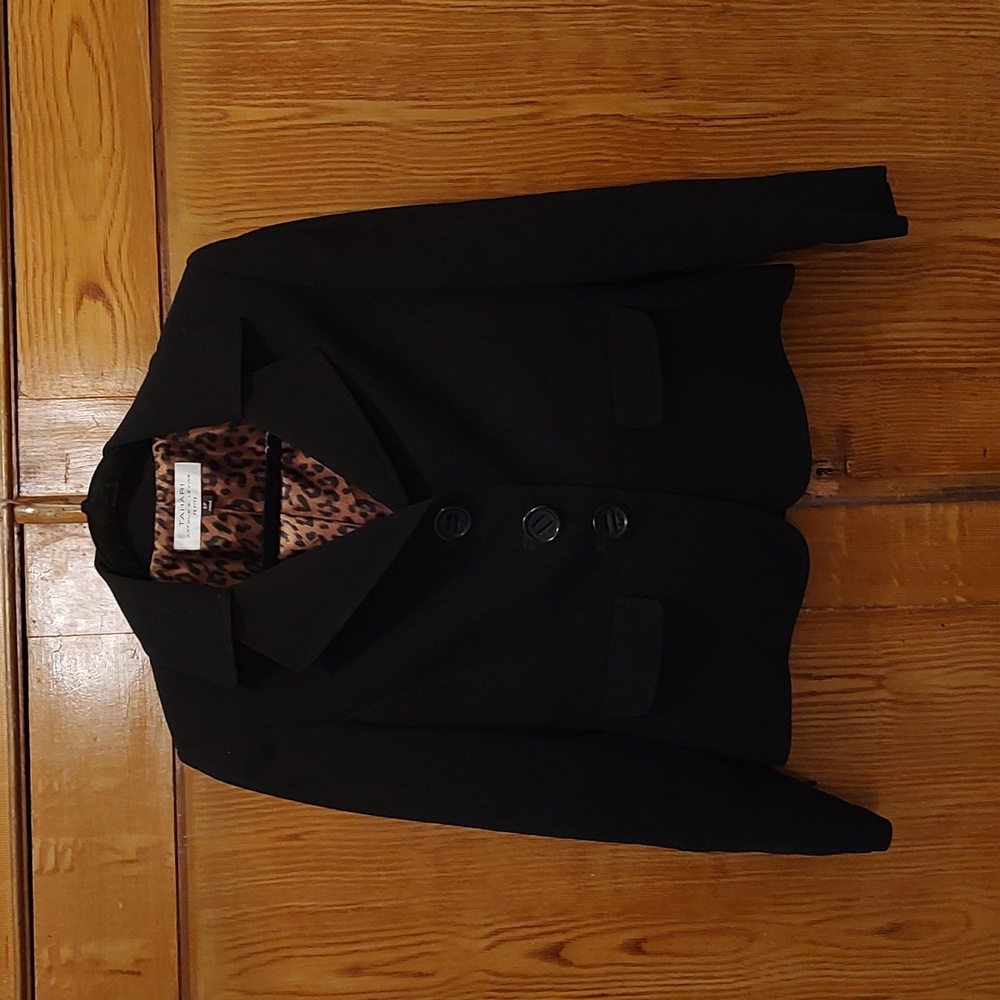 Tahari Black Suit Jacket, Leopard Print Lining, Size 6P